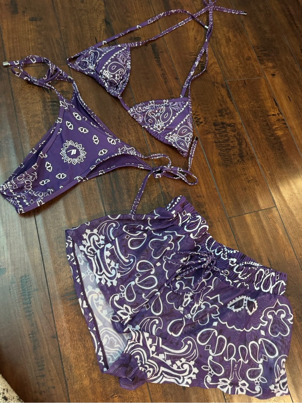 Fashion Nova Purple Bandana-Print Bikini Set with Matching Shorts